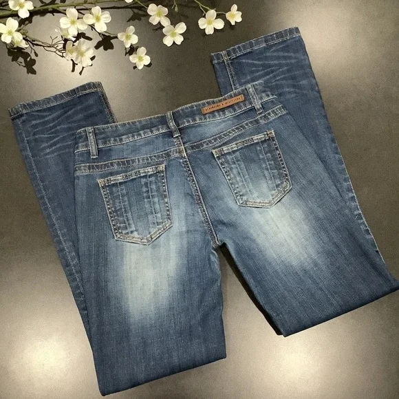 Standards & Practices Ripped Straight Leg Jeans Medium Wash Distressed Crinkle - Picture 6 of 16